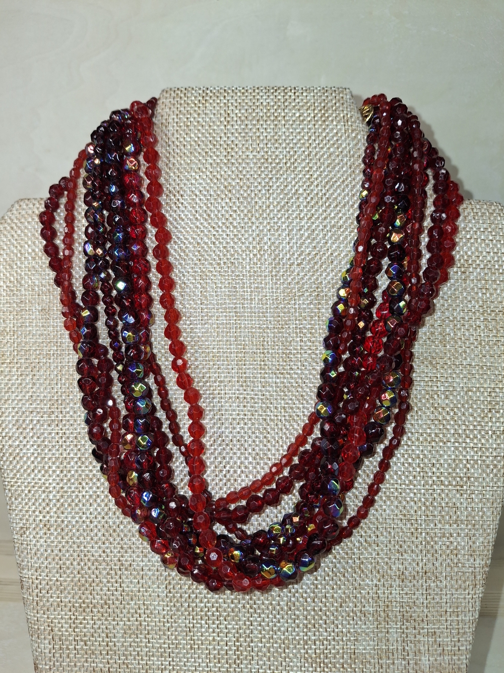 Red Multi-Strand Faceted Bead Necklace - Women Jewelry